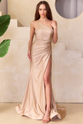 Asymmetrical Beaded Ruched Evening Gown