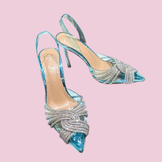 High Heels Women Sandals Crystal Rhinestones Bride Wedding Shoes Sexy Pointed Transparent Heels Female Pumps