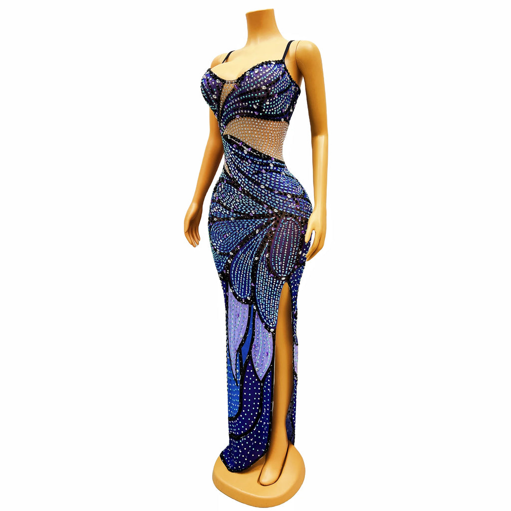 Beautiful, Sparkling, Cut Out, Slim Fit Evening Gown with Side Slit