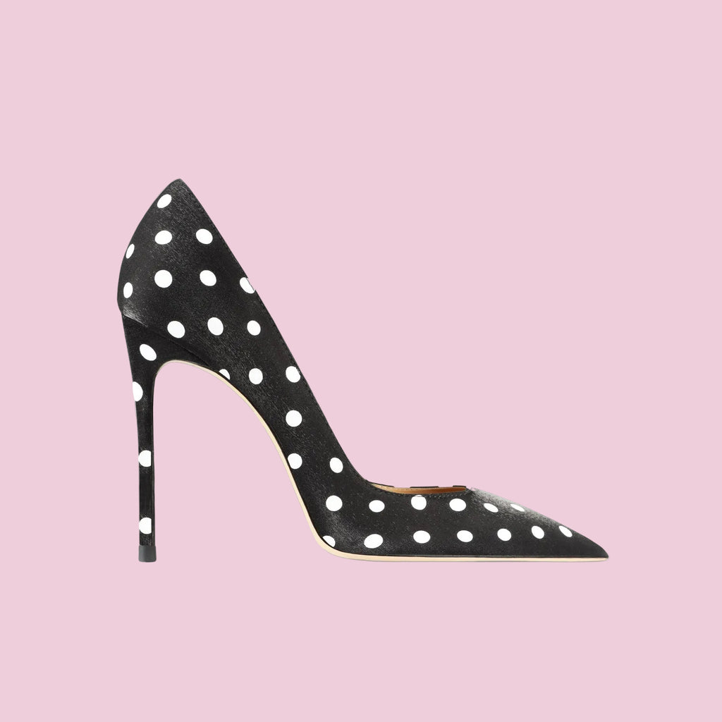 Genuine Leather Black Polka Dot High Heeled Pumps