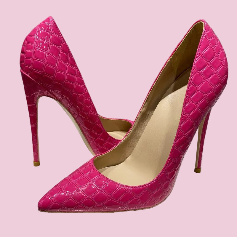 Rose Pink Crocodile Effect Stiletto Pumps