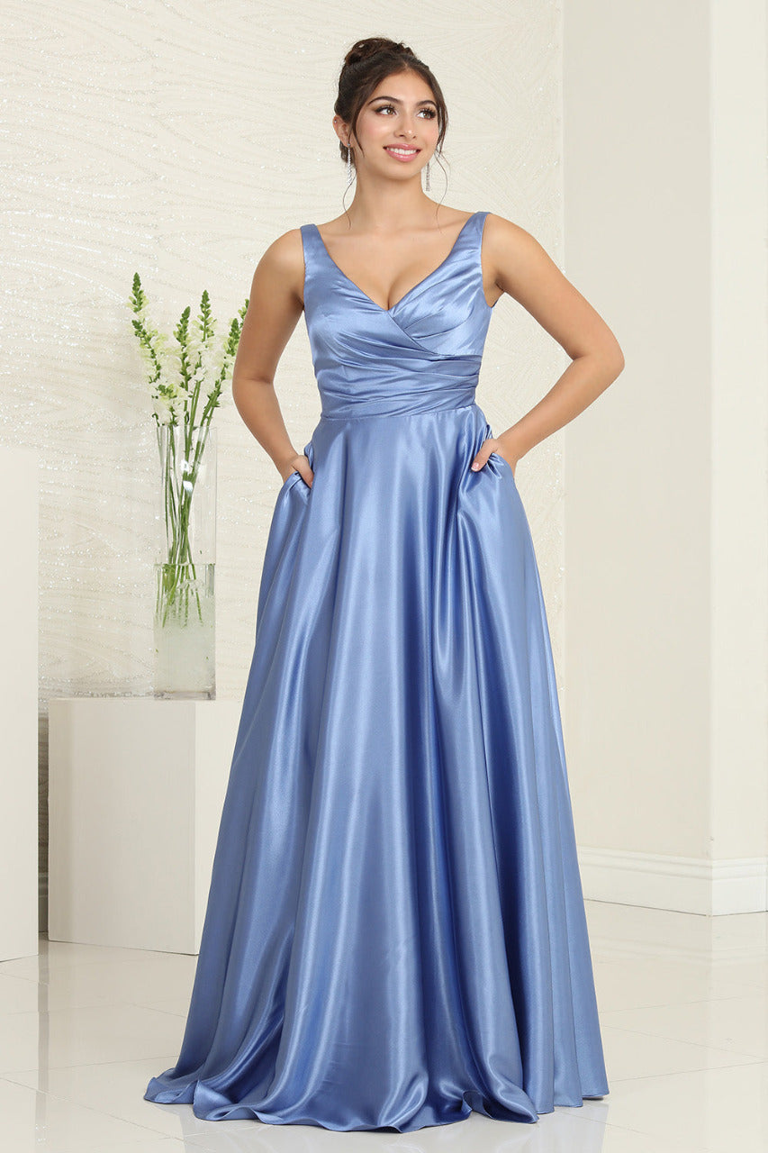 LA Merchandise LA1994 Sleeveless Maid Of Honor Satin Evening Gown - DUSTY BLUE - Dress LA Merchandise