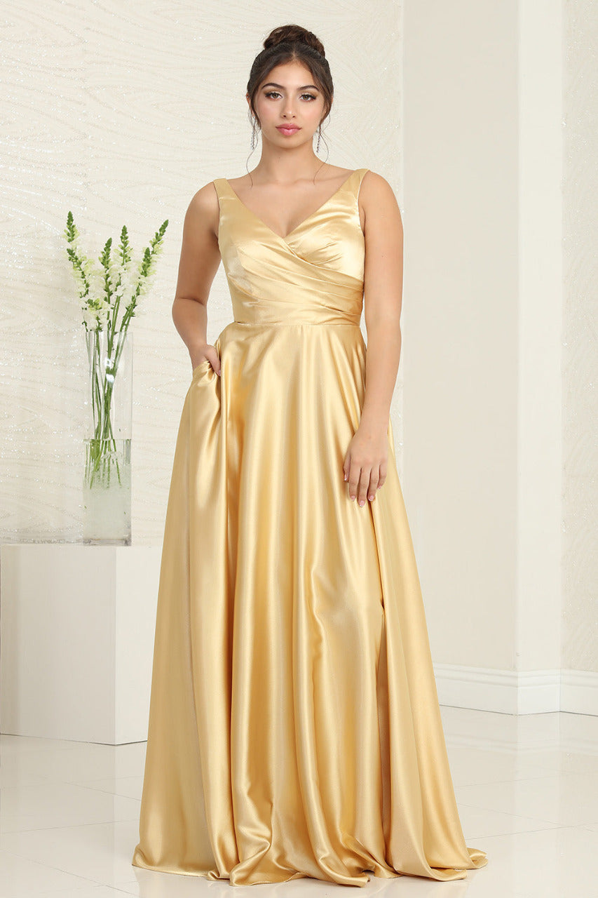LA Merchandise LA1994 Sleeveless Maid Of Honor Satin Evening Gown - GOLD - Dress LA Merchandise