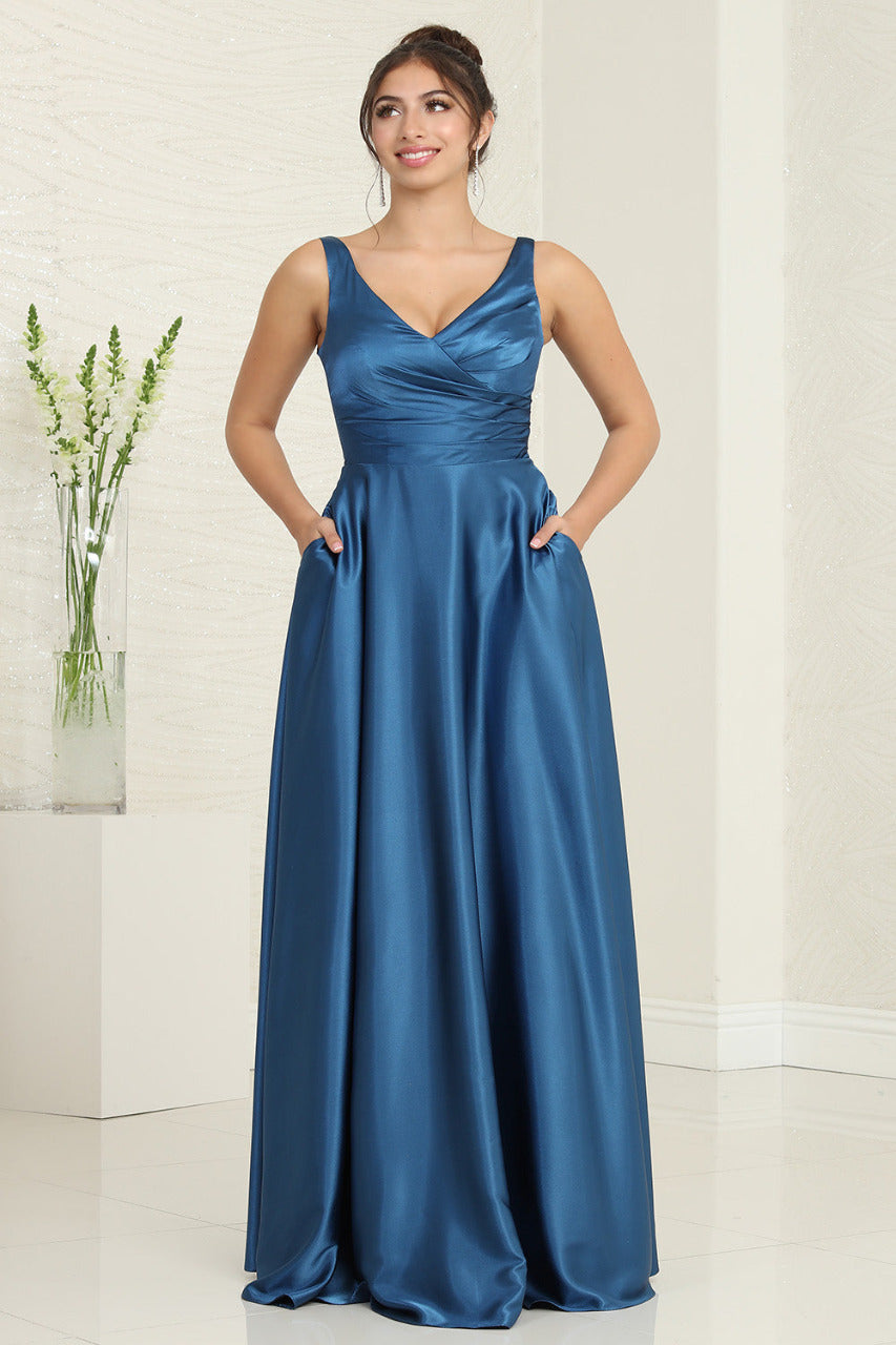 LA Merchandise LA1994 Sleeveless Maid Of Honor Satin Evening Gown - TEAL BLUE - Dress LA Merchandise