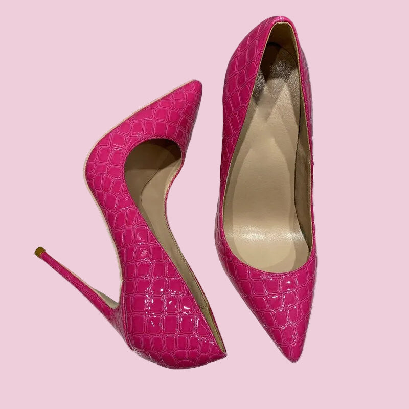 Rose Pink Crocodile Effect Stiletto Pumps