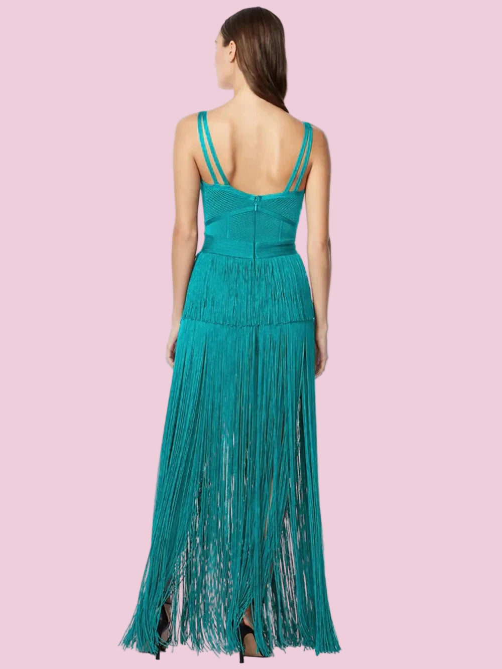 V-Neck Long Bandage Dress With Tassels