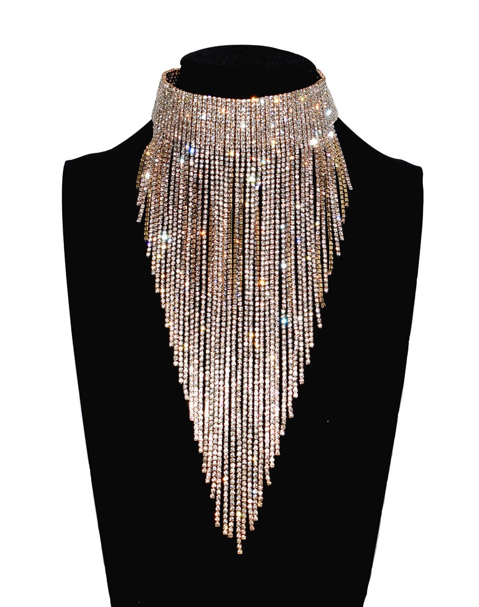 Long Rhinestone Collar Choker