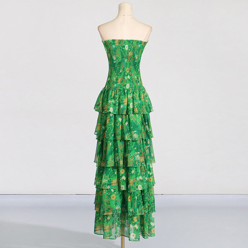Style Strapless Long Dress with Ruffle Hem French High-End Chiffon Dress