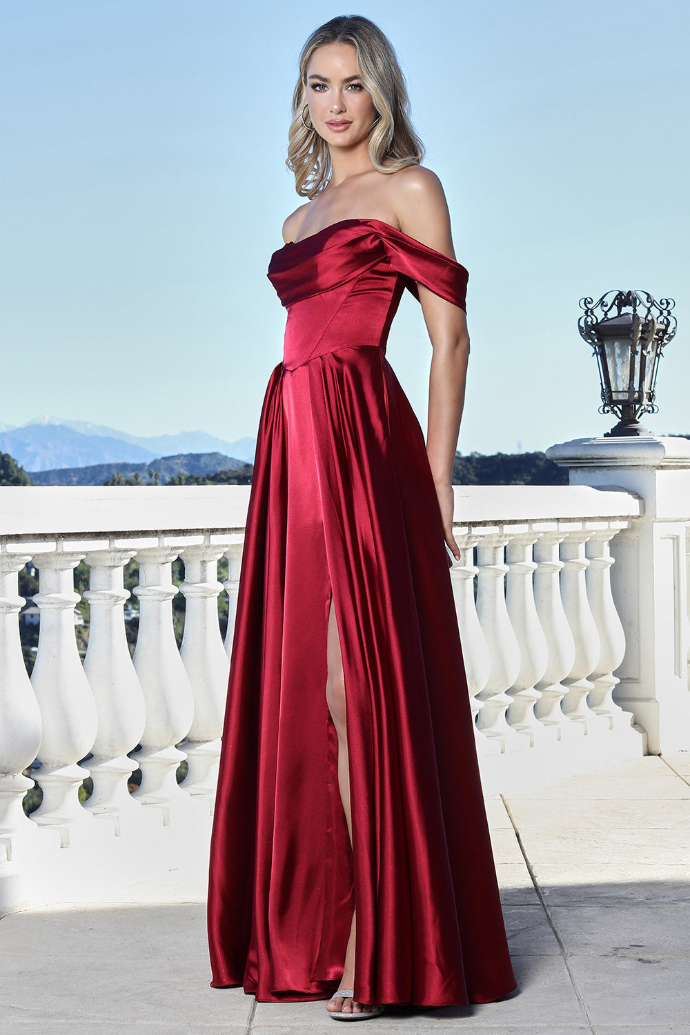 Wholesale Off-Shoulder Sweetheart Corset A-Line Satin Prom Evening Gown with Slit by LAL3343