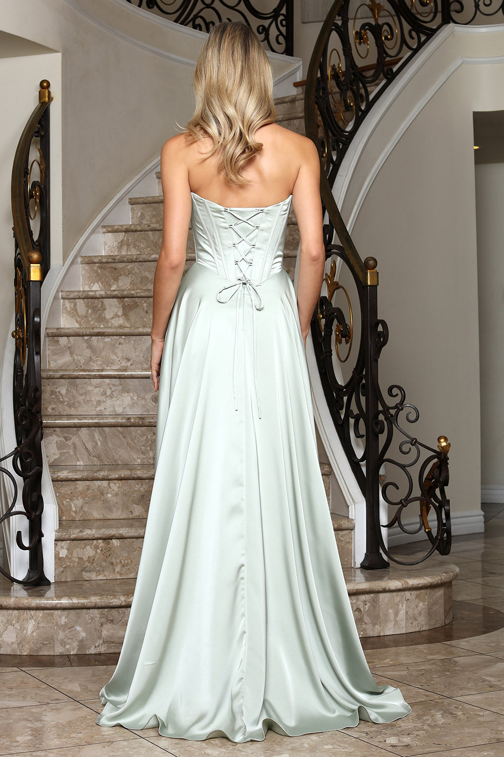 Wholesale Strapless Sweetheart Beaded Corset A-Line Prom Evening Gown with Slit by LAL3367