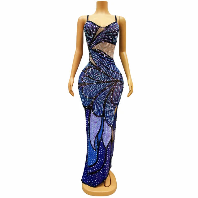 Beautiful, Sparkling, Cut Out, Slim Fit Evening Gown with Side Slit