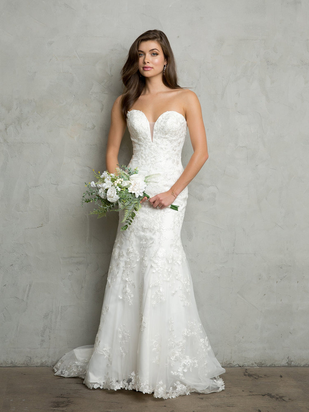 Strapless Floral Wedding Gown with Sheer Button Back Bolero