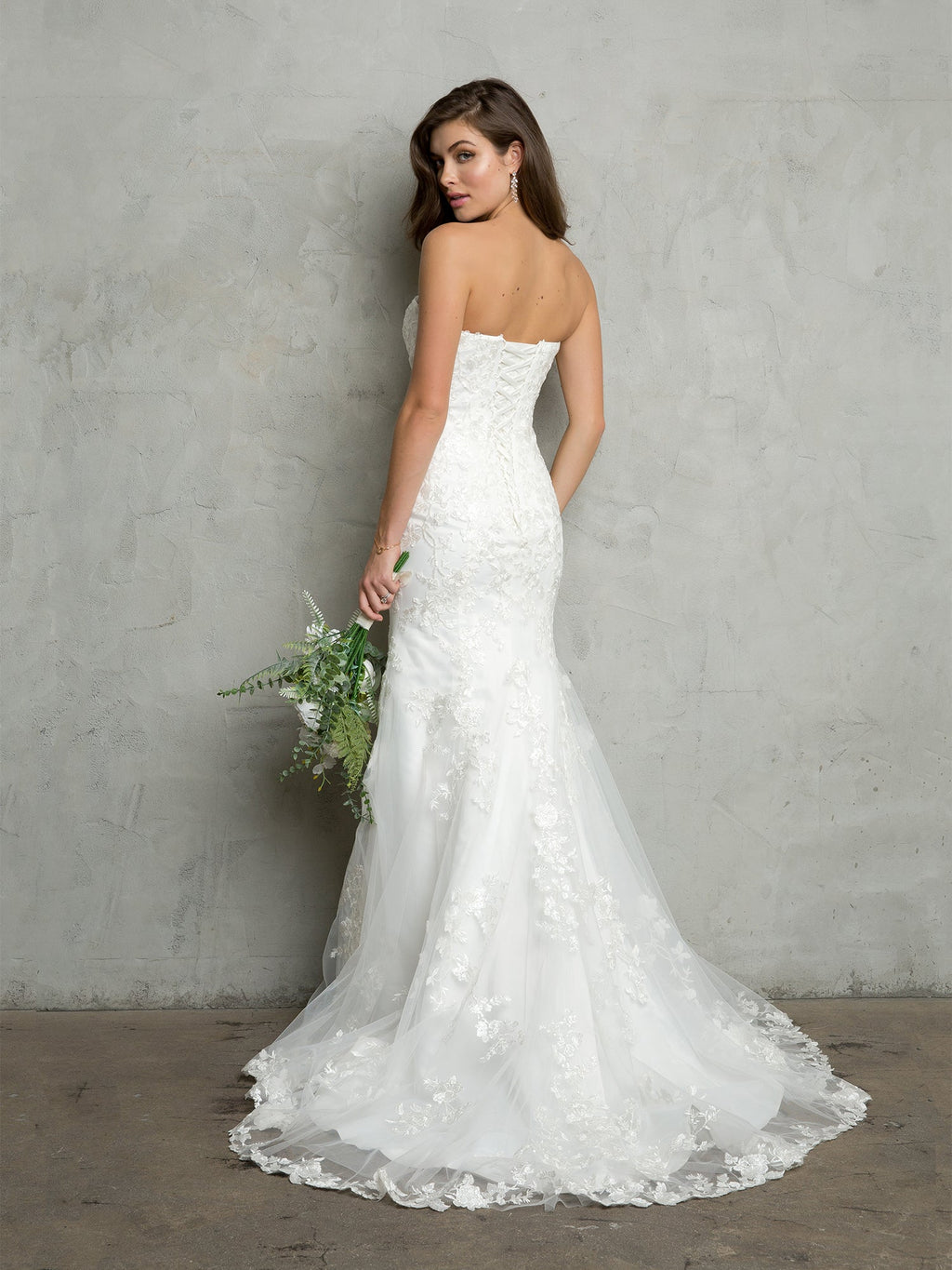 Strapless Floral Wedding Gown with Sheer Button Back Bolero