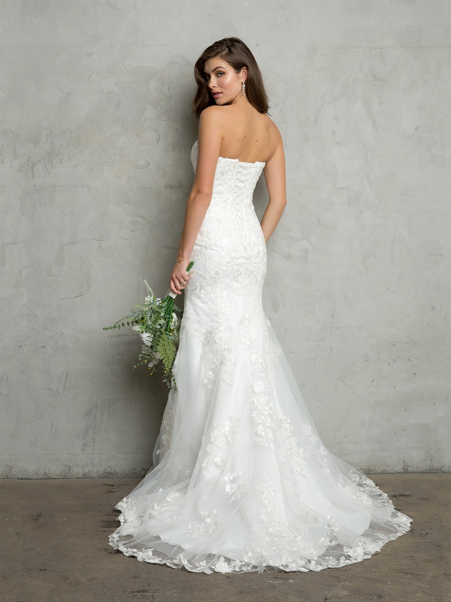 Strapless Floral Wedding Gown with Sheer Button Back Bolero