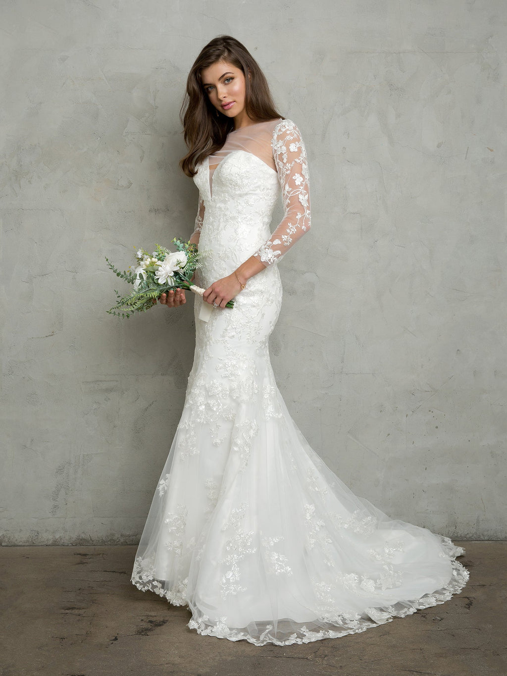 Strapless Floral Wedding Gown with Sheer Button Back Bolero