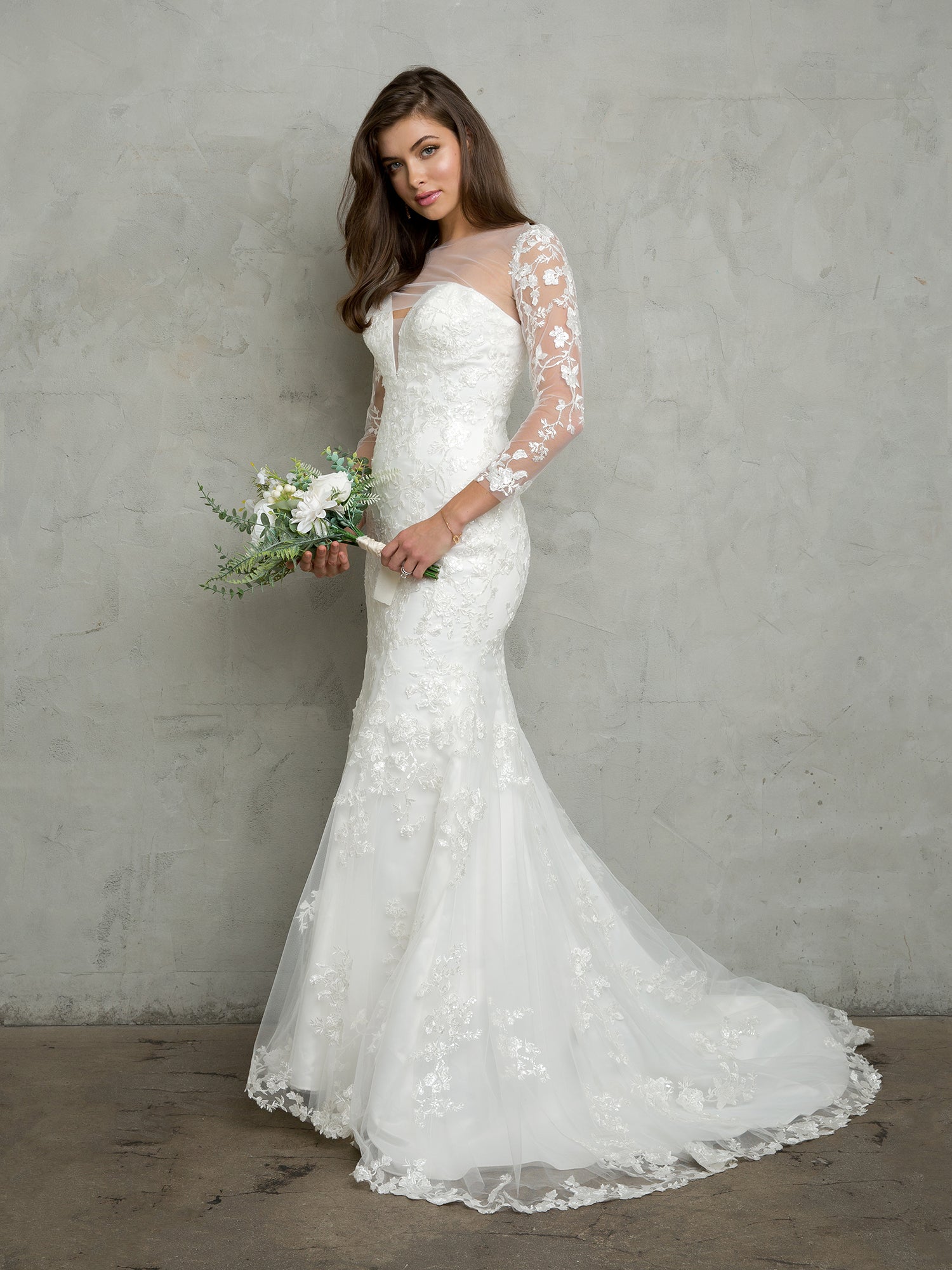 Strapless Floral Wedding Gown with Sheer Button Back Bolero