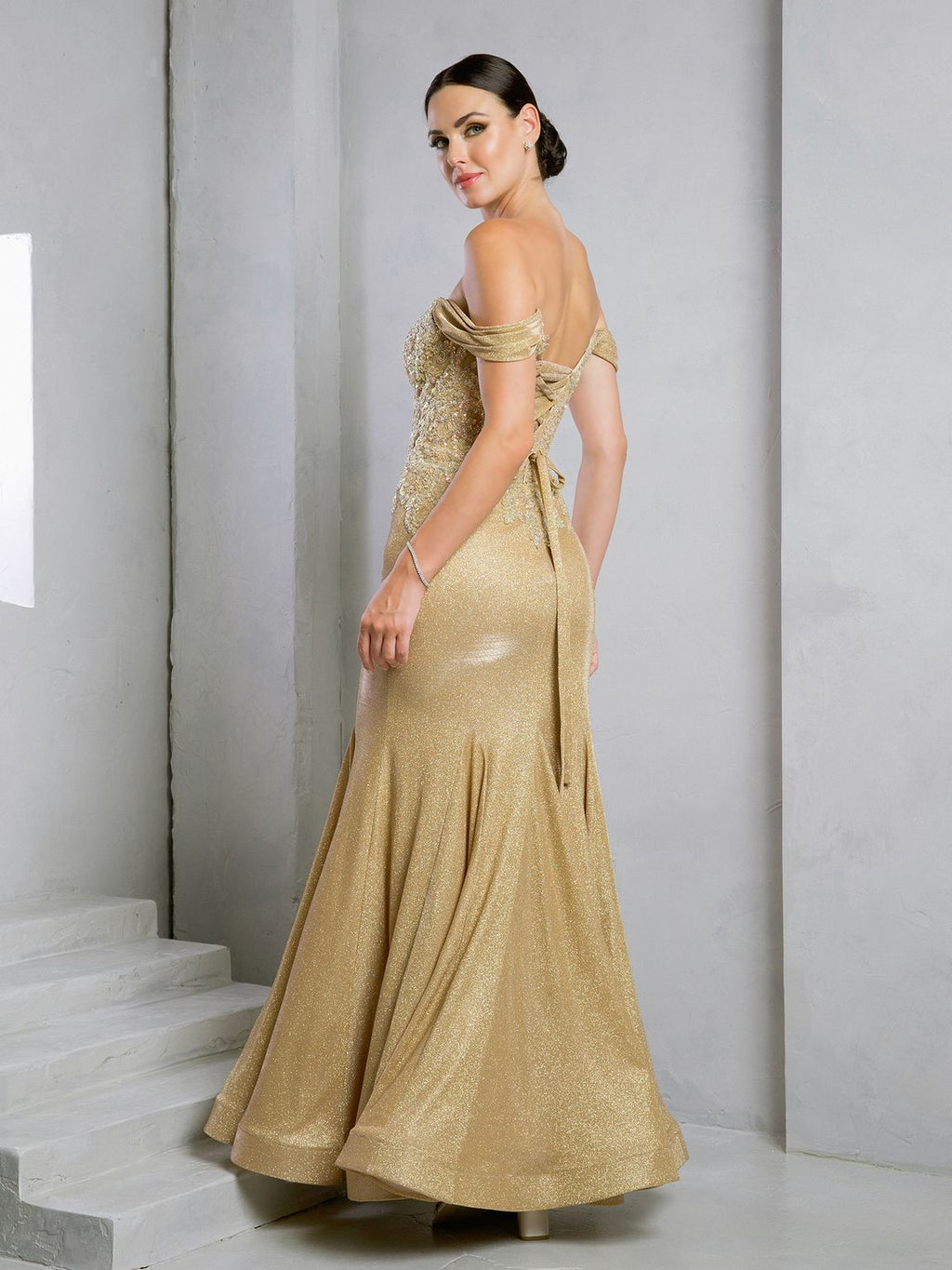 Glitter Beaded Mermaid Prom Dress With Train By LA Merchandise LAV5284