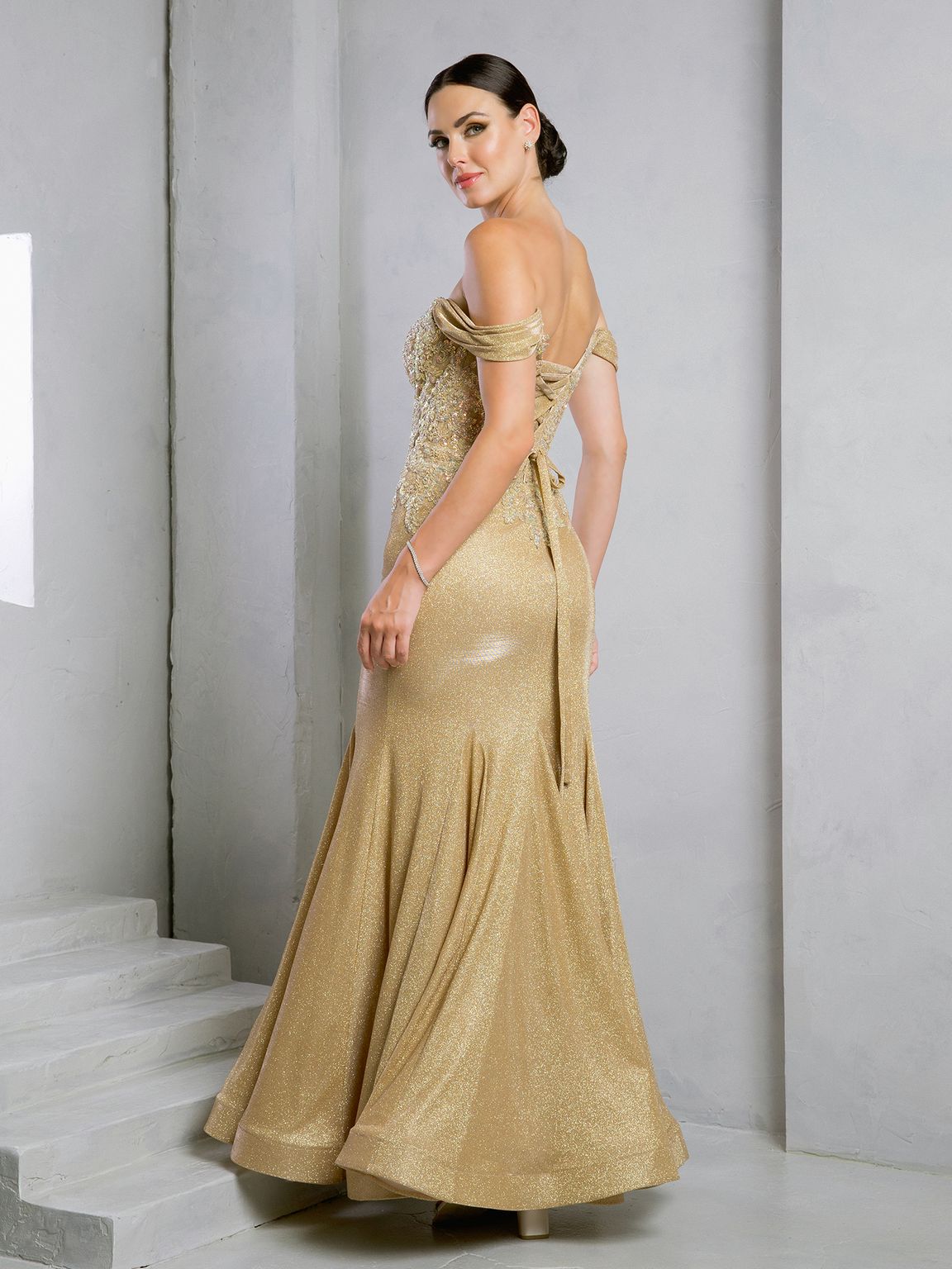 Glitter Beaded Mermaid Prom Dress With Train By LA Merchandise LAV5284