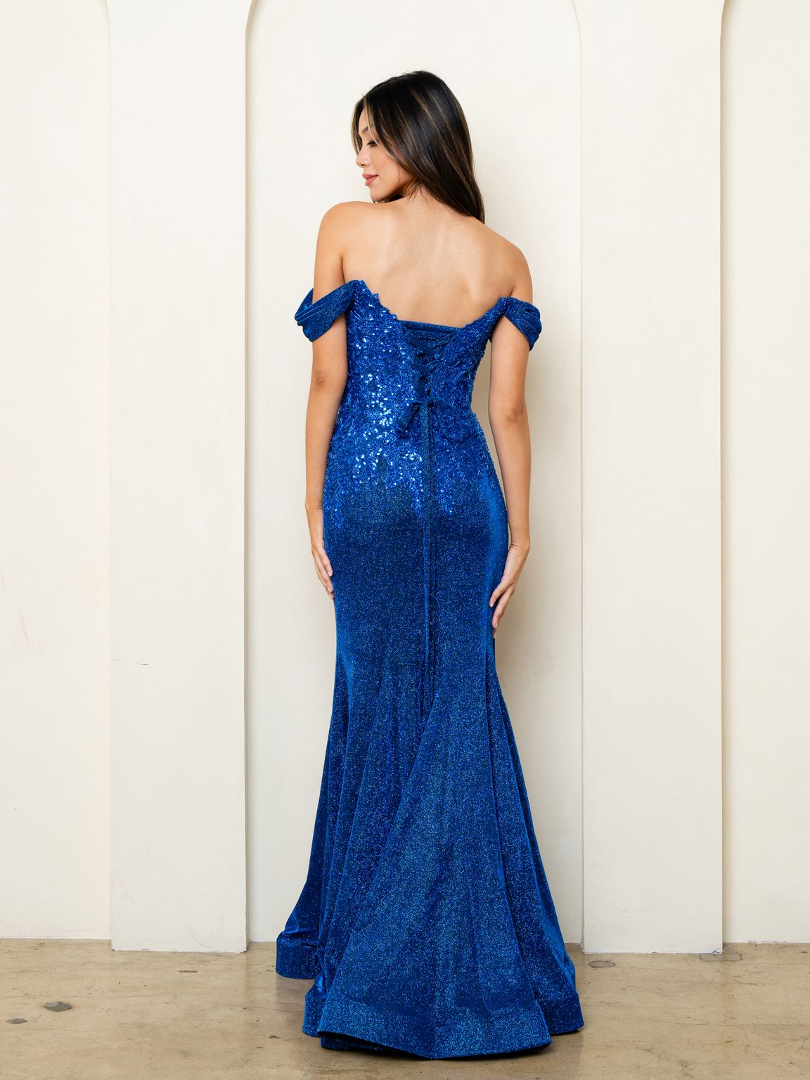 Glitter Beaded Mermaid Prom Dress With Train By LA Merchandise LAV5284