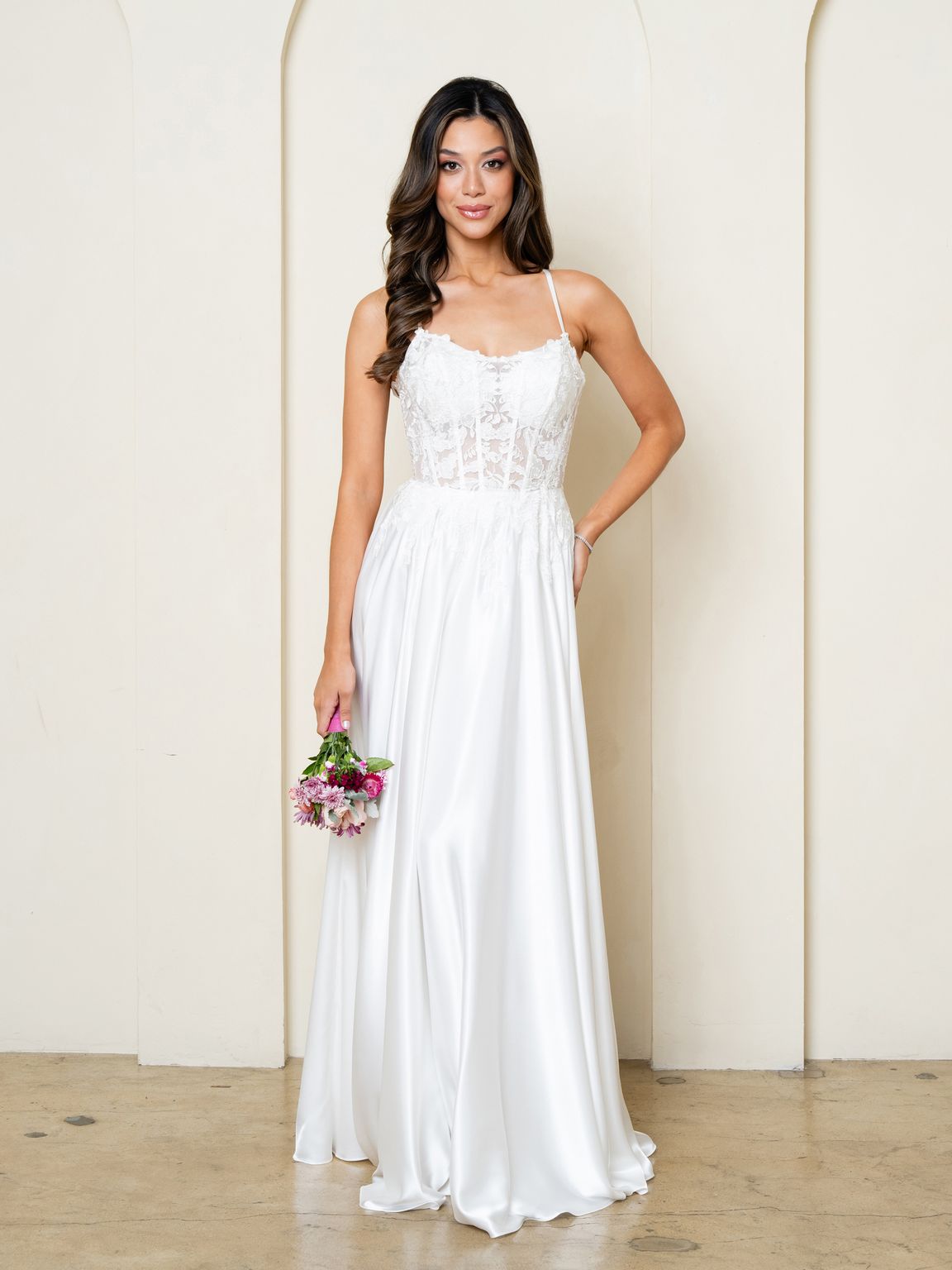 Off White Lace Corset A-Line Wedding Dress