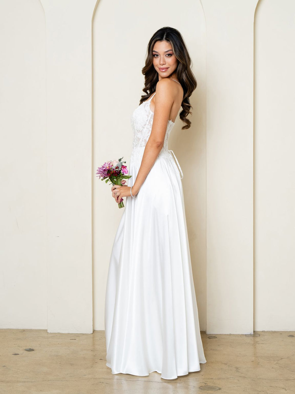 Off White Lace Corset A-Line Wedding Dress