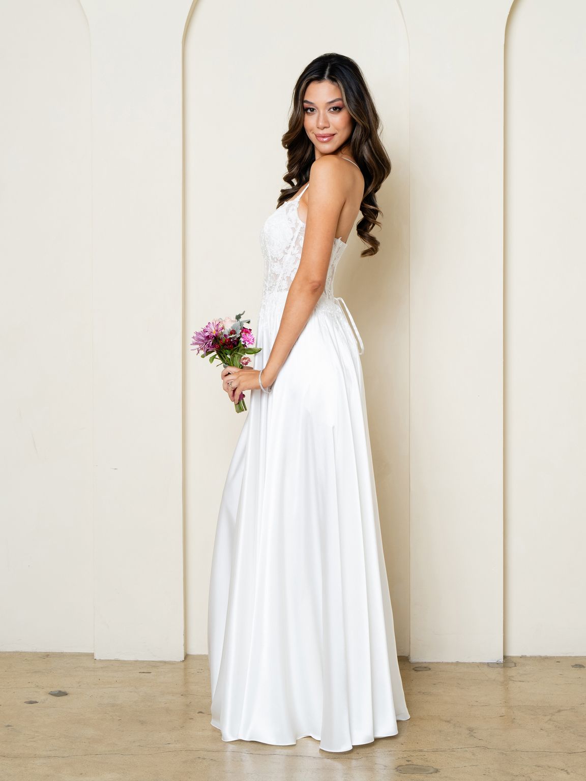 Off White Lace Corset A-Line Wedding Dress