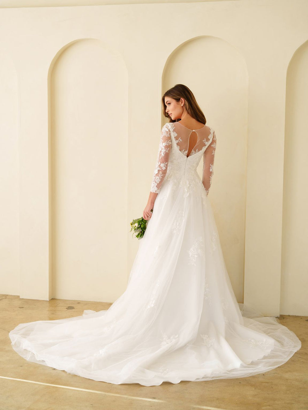Off White Lace A-Line Bridal Gown With Train