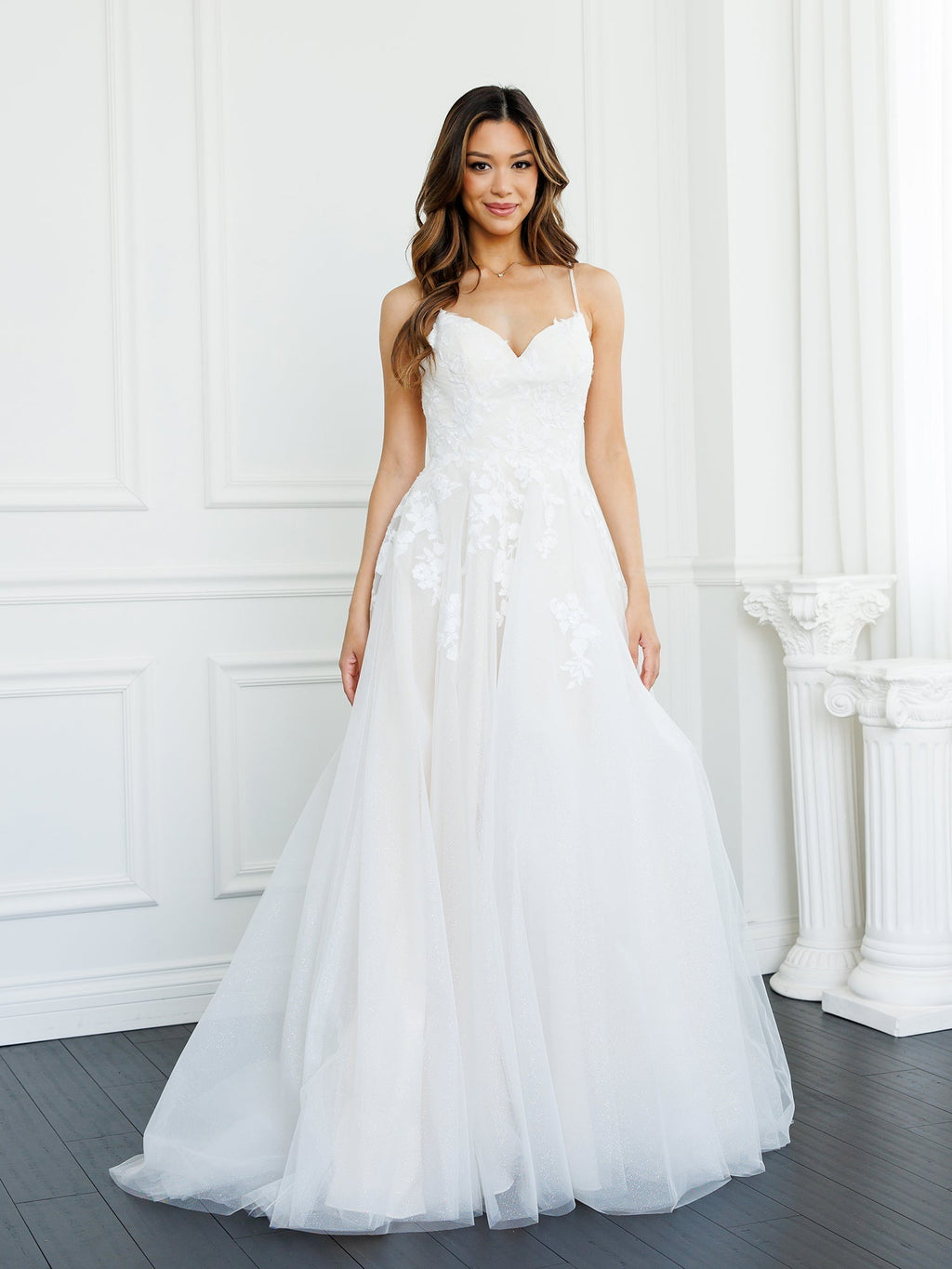 A-Line Silhouette Floral Lace Overlay Wedding Dress
