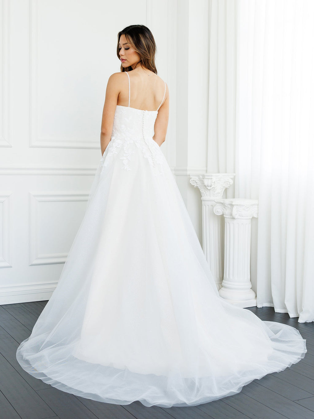 A-Line Silhouette Floral Lace Overlay Wedding Dress