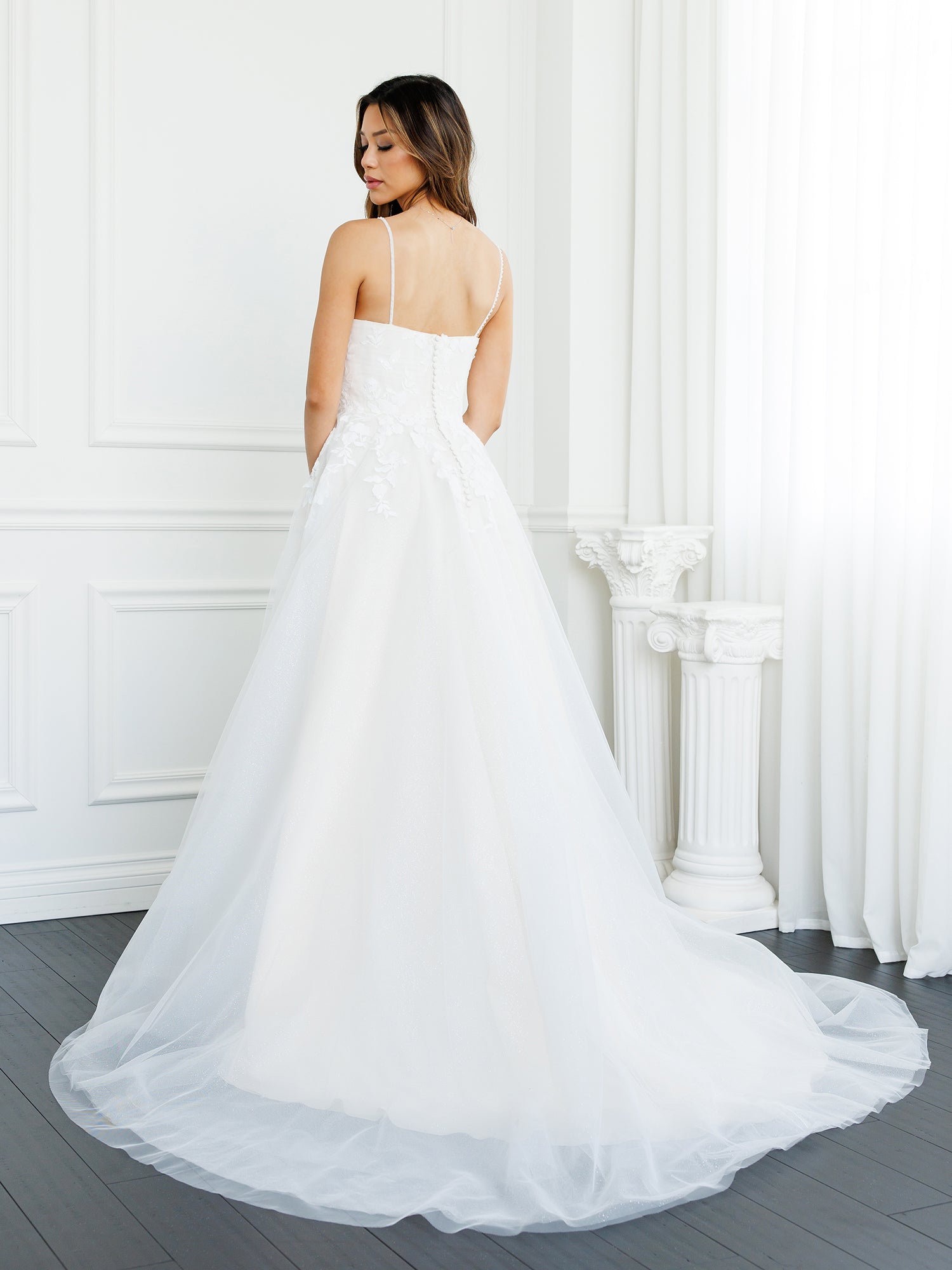 A-Line Silhouette Floral Lace Overlay Wedding Dress
