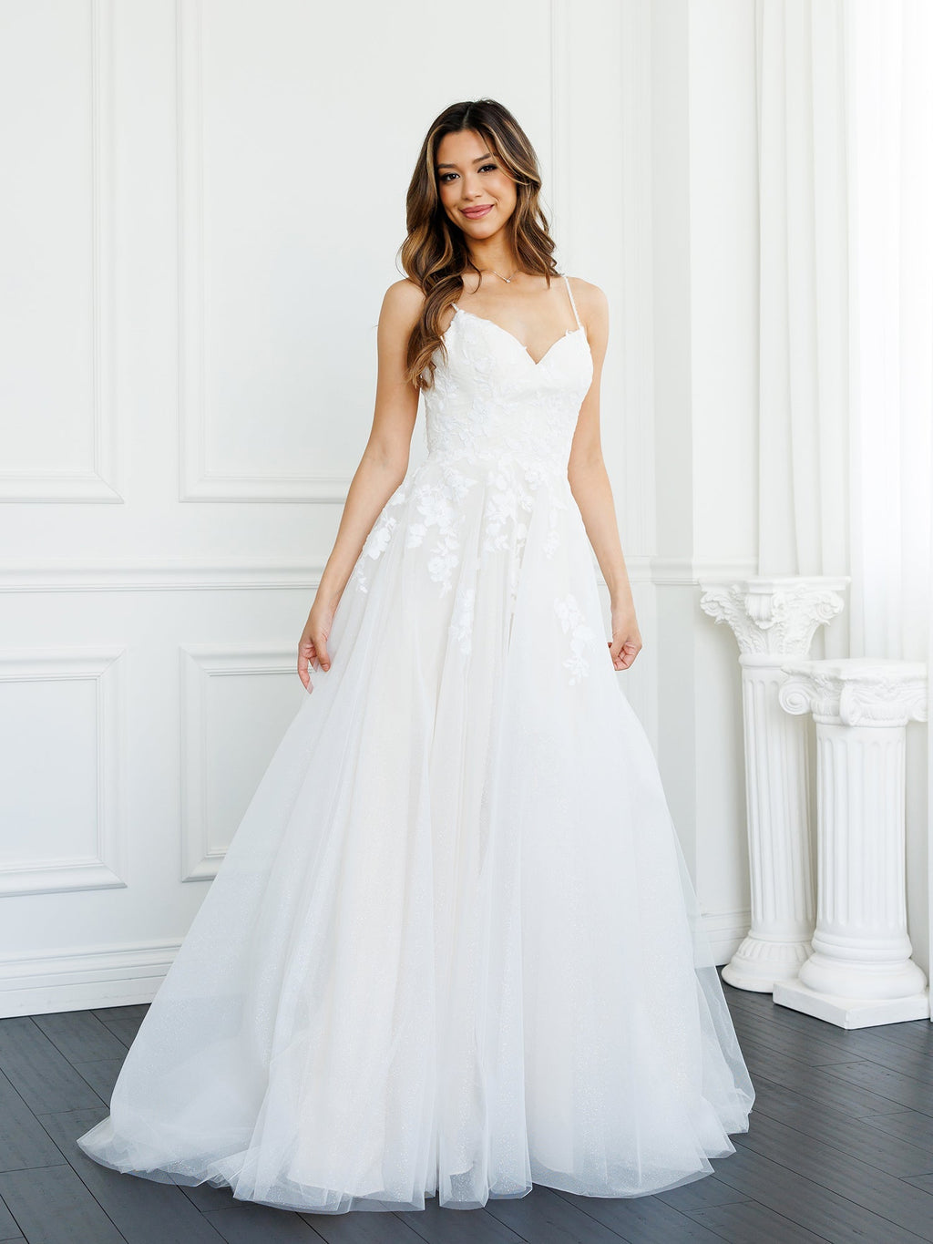 A-Line Silhouette Floral Lace Overlay Wedding Dress