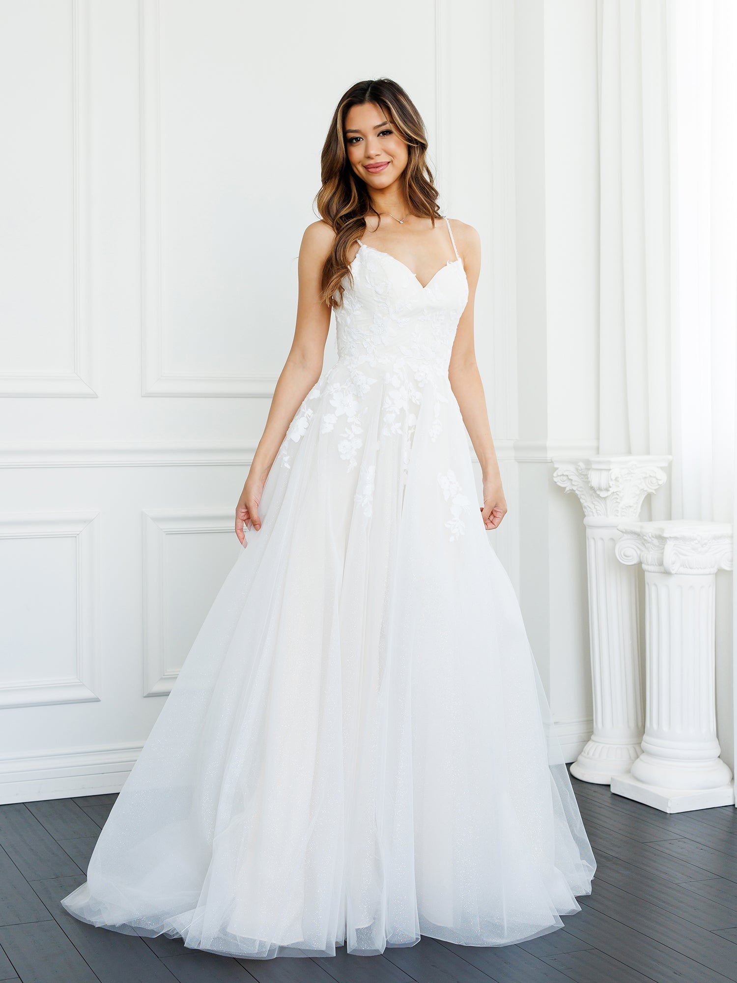 A-Line Silhouette Floral Lace Overlay Wedding Dress