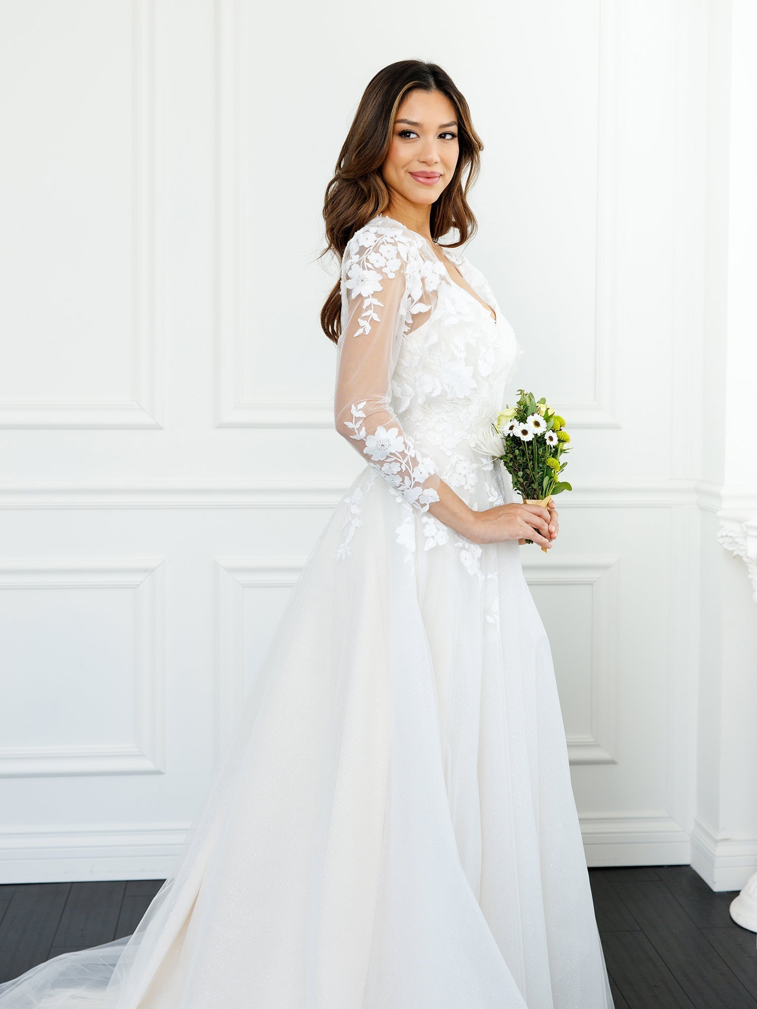 A-Line Silhouette Floral Lace Overlay Wedding Dress