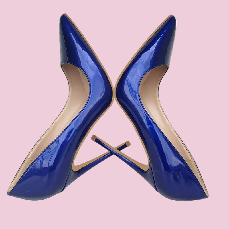 Dark Blue Patent Pointed Toe Stiletto Heels