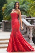 Wholesale Elegant Satin Lace Mermaid Gown with Corset Bodice Spaghetti Strap Dress by LAF8442