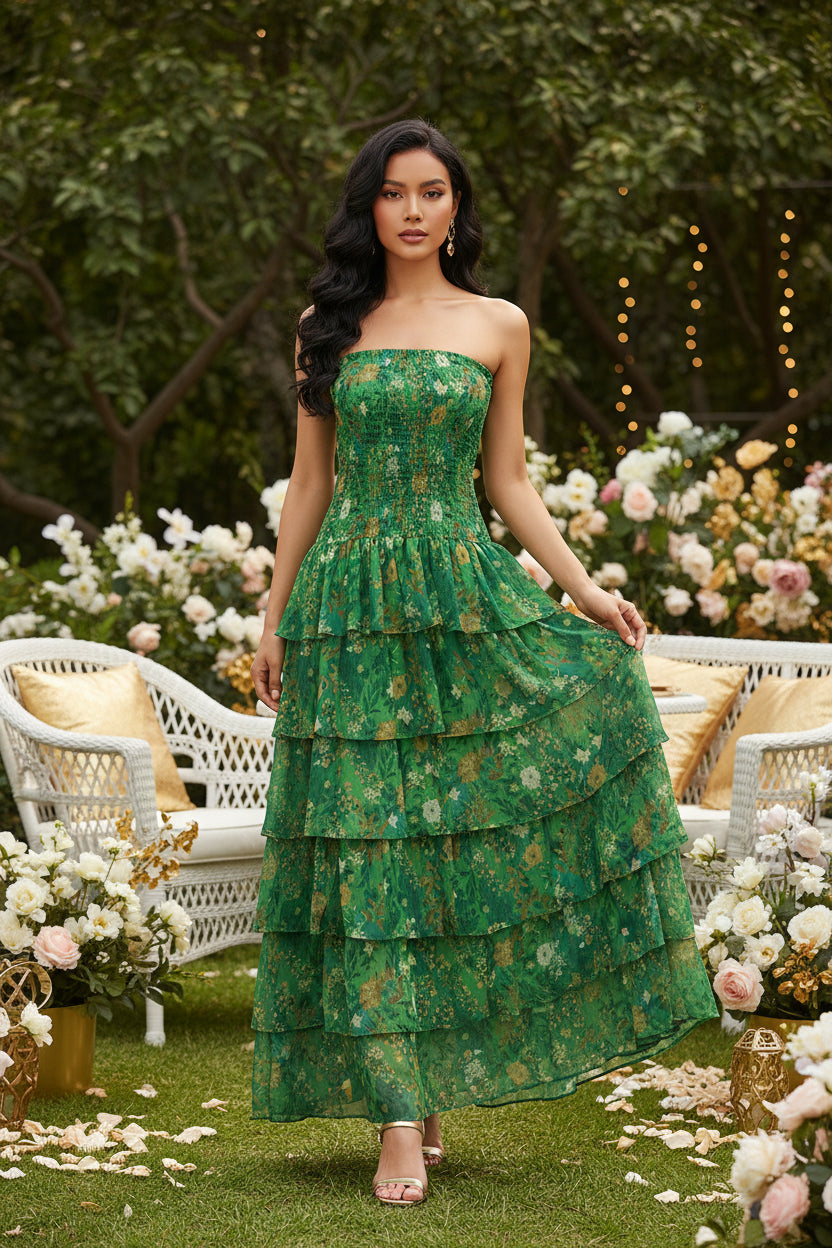 Style Strapless Long Dress with Ruffle Hem French High-End Chiffon Dress