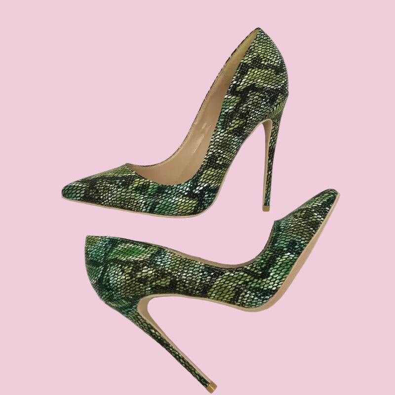 Green Python High Heeled Stiletto Pumps