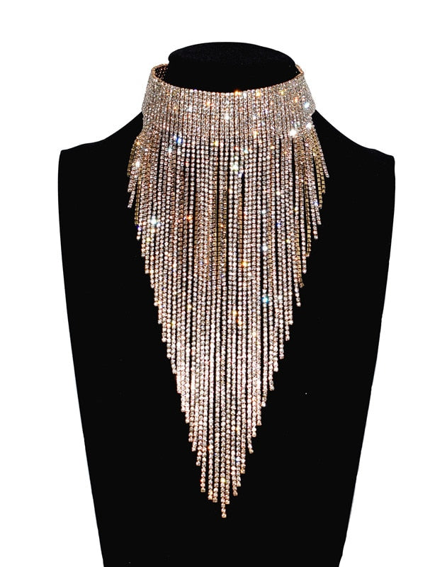 Long Rhinestone Collar Choker