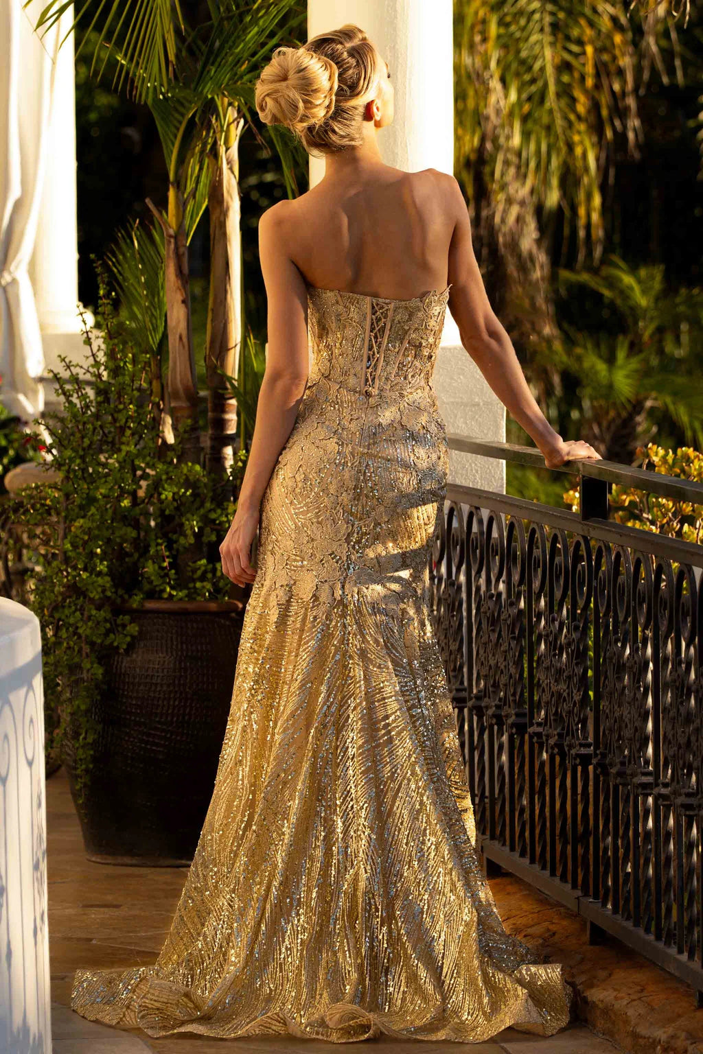 Wholesale Strapless Corset Trumpet Evening Dress Beaded Lace Sequin Formal Gown by LAF8424