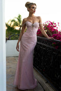 Wholesale Off Shoulder Beaded Sheath Corset Formal Dress with Crystal Embellishments by LAF8363