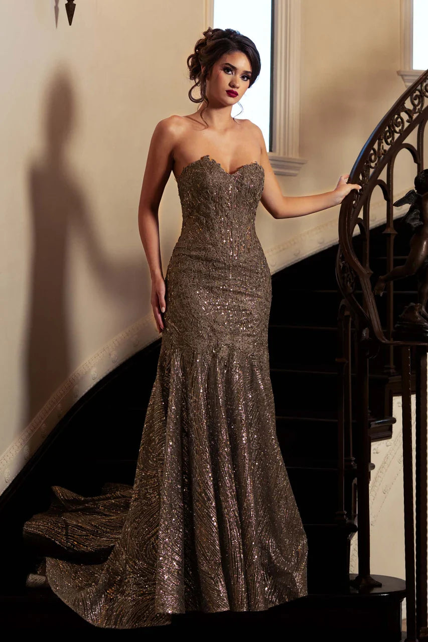 Wholesale Strapless Corset Trumpet Evening Dress Beaded Lace Sequin Formal Gown by LAF8424
