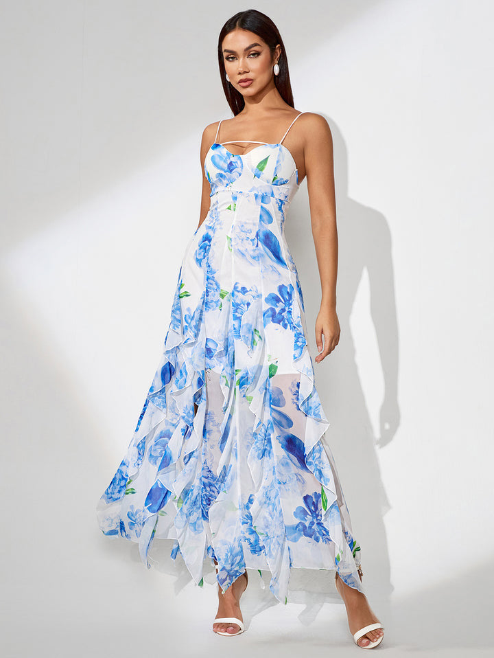 Flowy Off-the-Shoulder Ruffled Maxi Dress With Slit