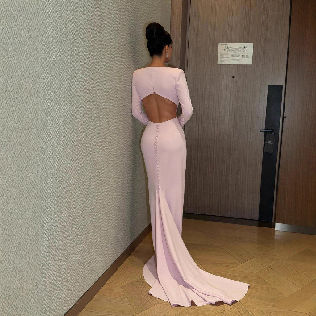 Sexy Backless Mini Train Evening Gown