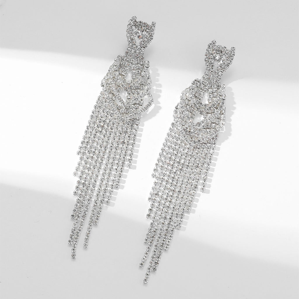 Luxurious full diamond long tassel earrings for women, high-end and elegant bridal earrings