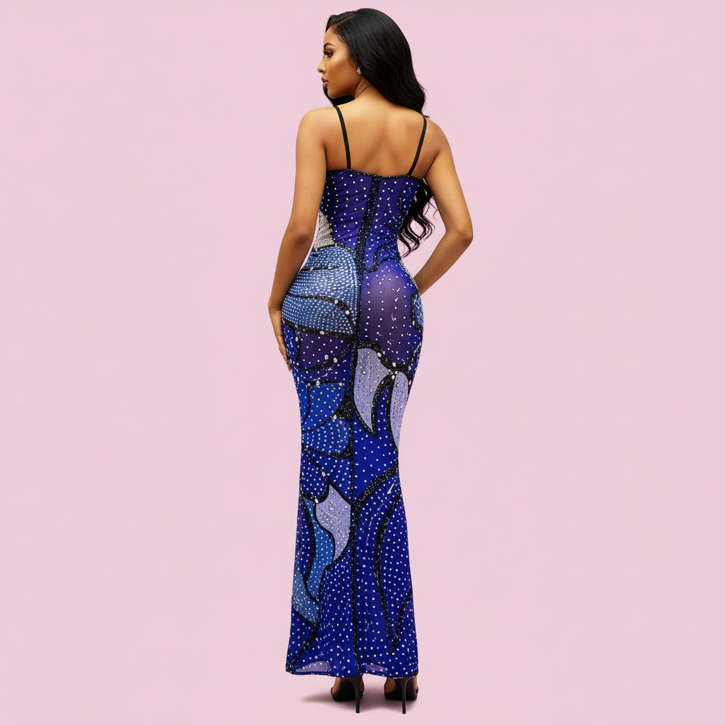 Beautiful, Sparkling, Cut Out, Slim Fit Evening Gown with Side Slit