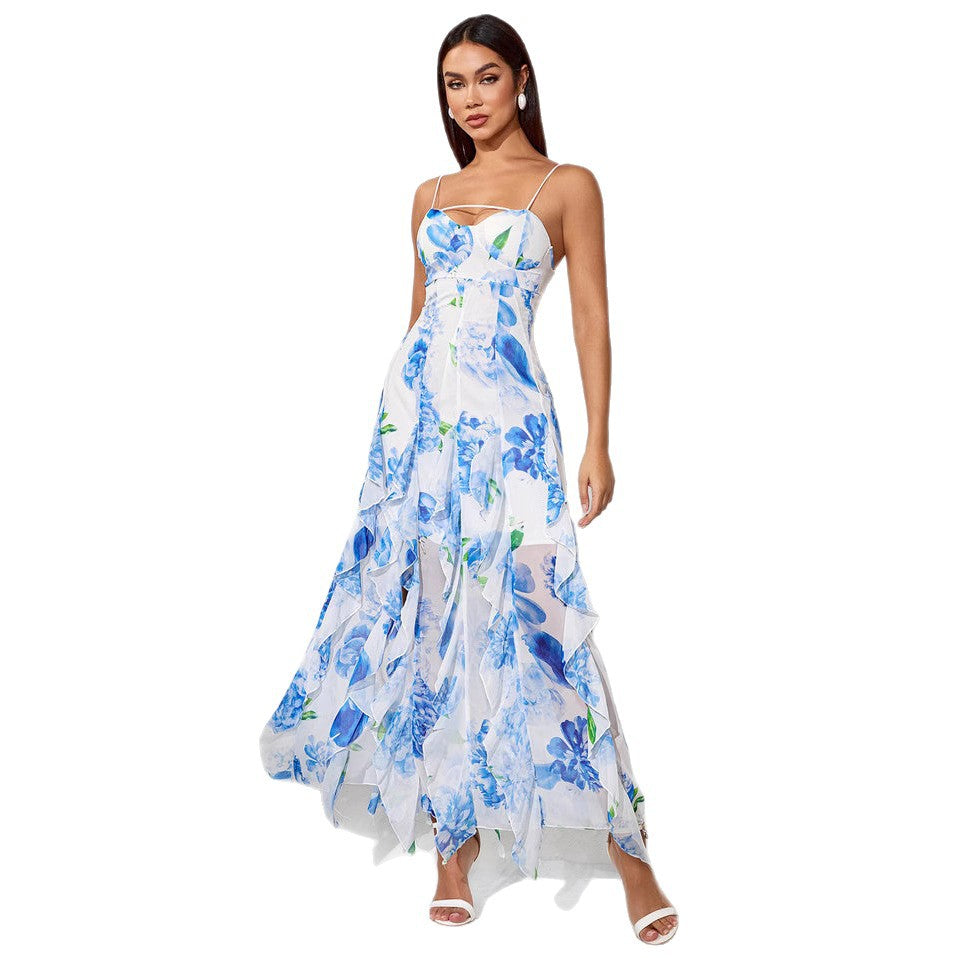 Flowy Off-the-Shoulder Ruffled Maxi Dress With Slit