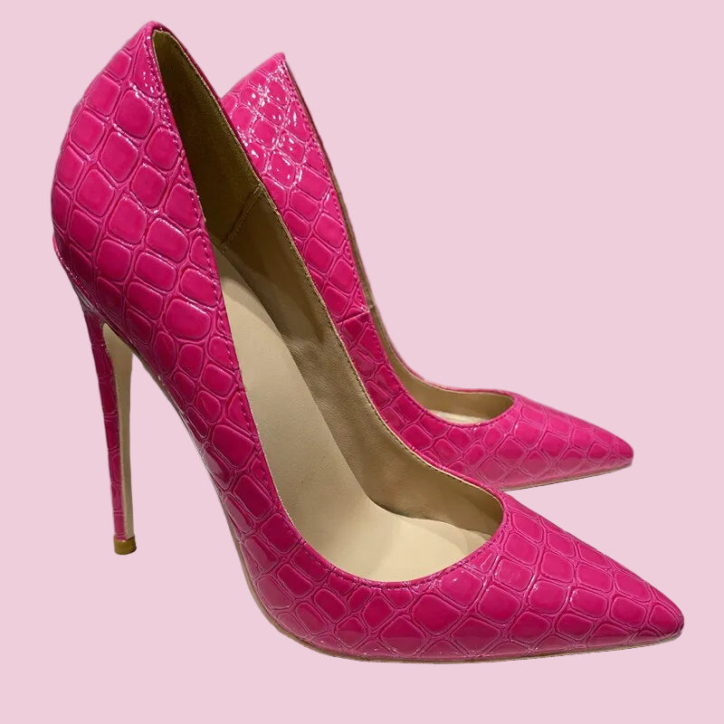 Rose Pink Crocodile Effect Stiletto Pumps