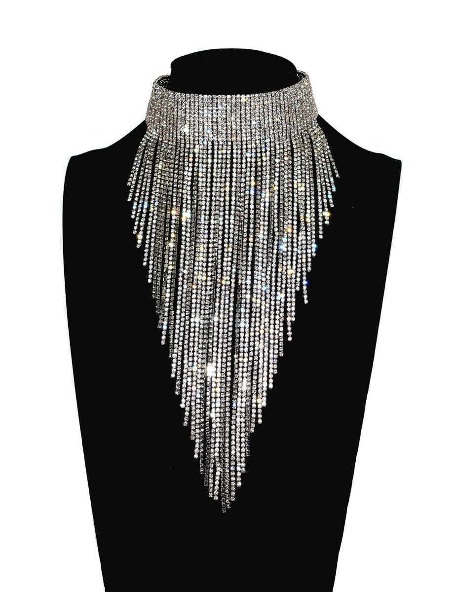 Long Rhinestone Collar Choker