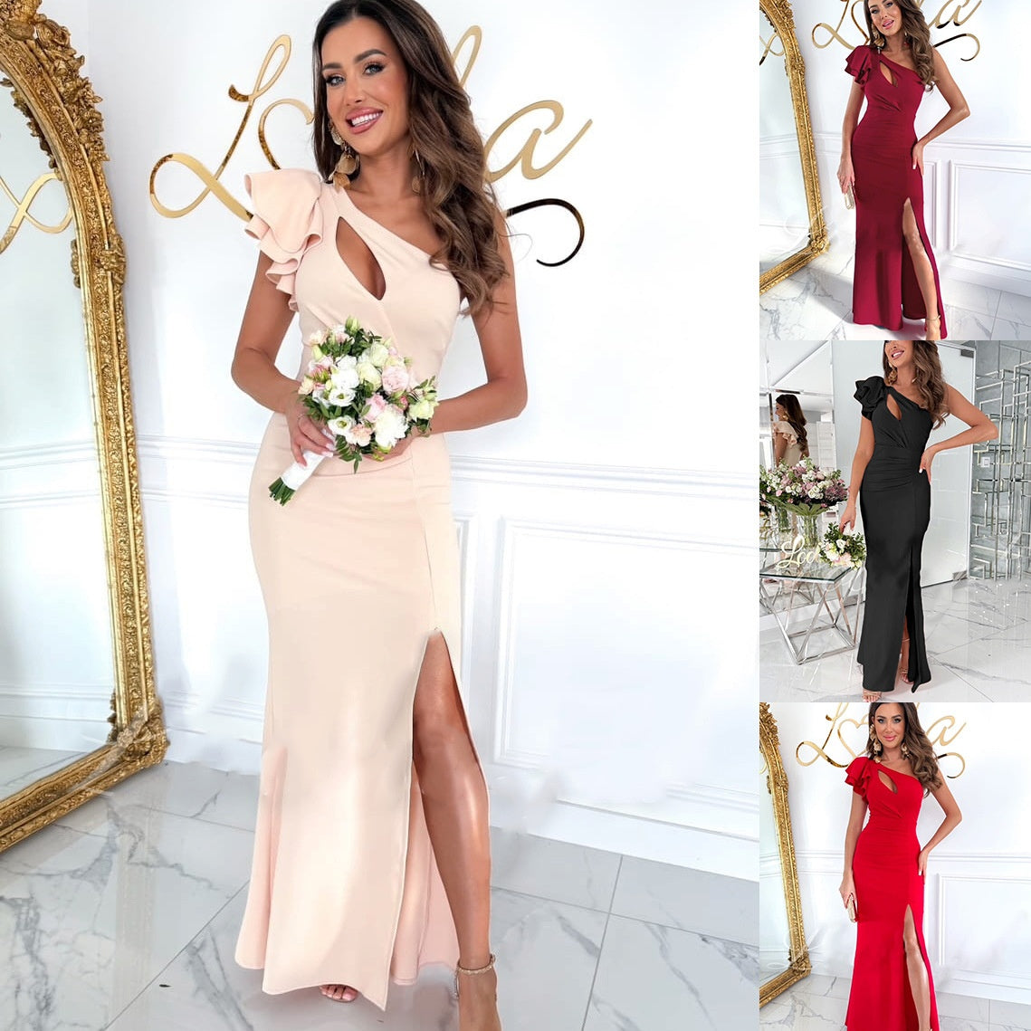 Elegant Off-the-Shoulder Slit Evening Gown