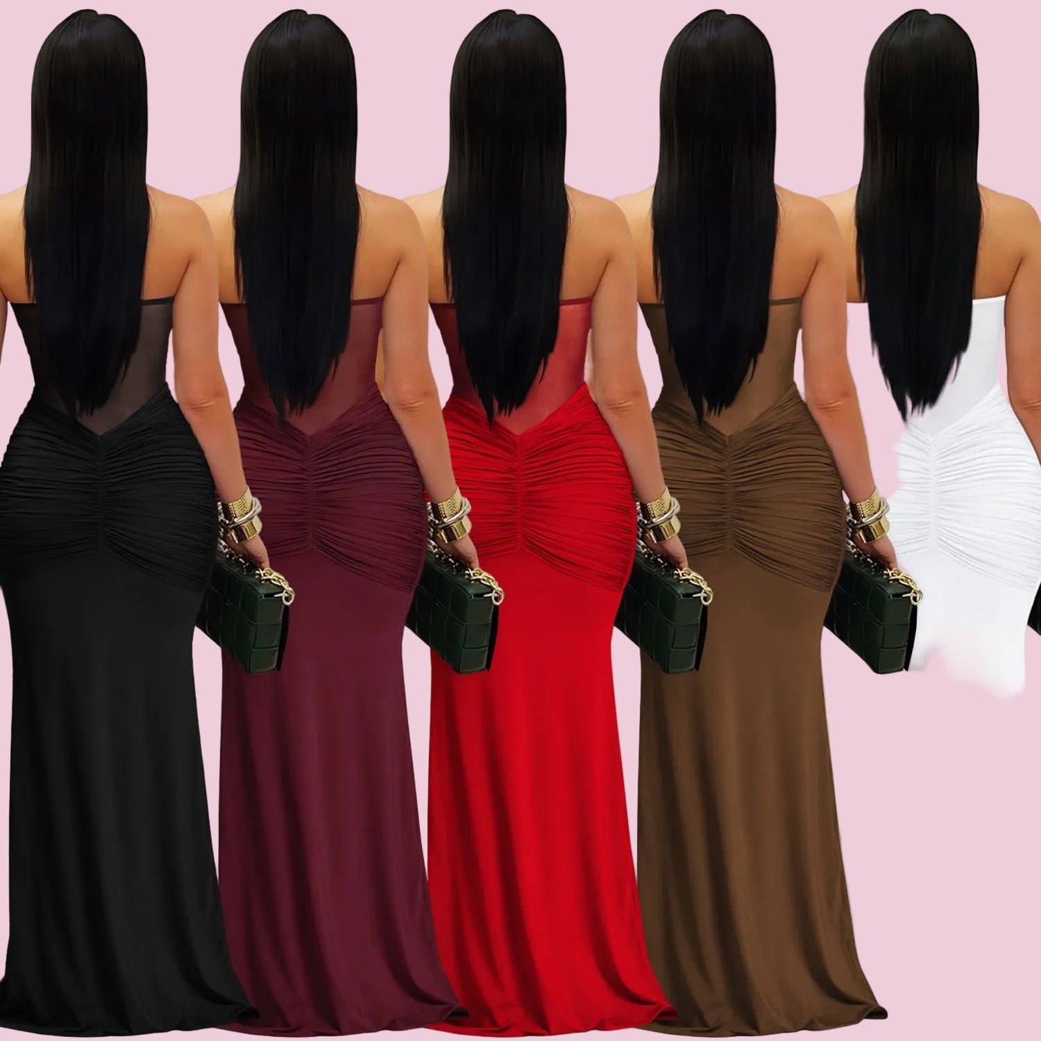 Sheer Mesh Halter Tie-Back Dress